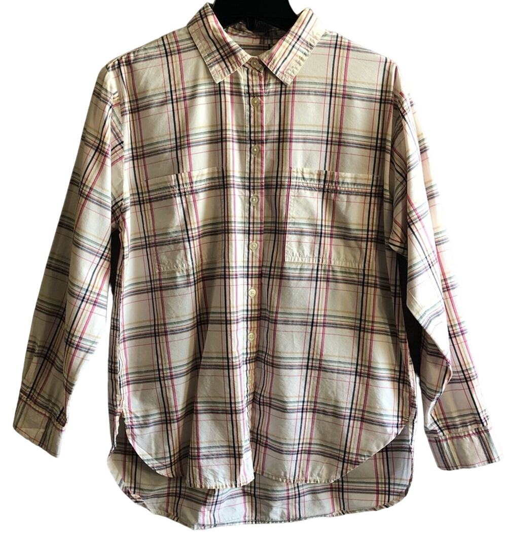 Loft Multicolor Plaid Button Down Collared Boyfriend Blouse Size S